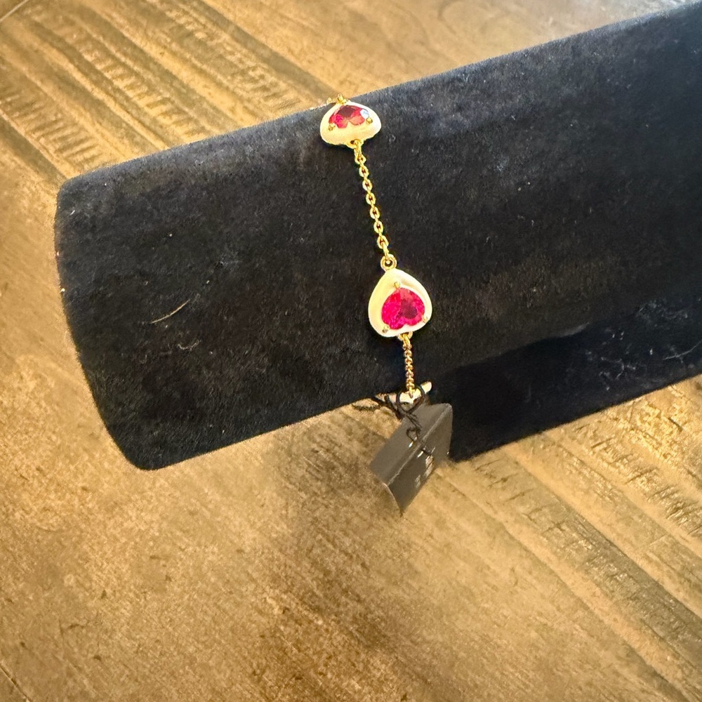 kate spade Gold Necklace with Pink Heart Stones - Picture 7 of 7